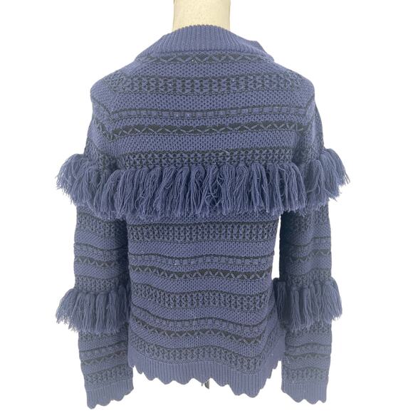 Jonathan Simkhai Tassel Fringe Knit Wool Sweater Black Blue Stripe - Picture 11 of 12